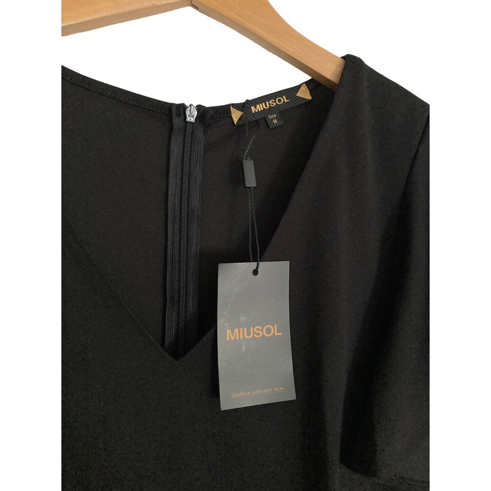 Miusol Women's Medium Dress Hi-Low Hem Ruffle V-Neck Black Stretch Evening Party - Picture 5 of 14